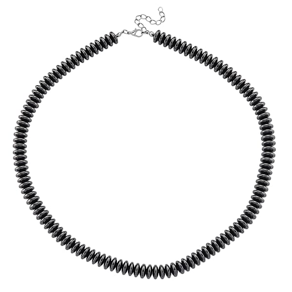 Shop Lc Black Plated Hematite Roundel Beaded Necklace In Silvertone 689.00 Ctw (21.25-23.25 Inches)