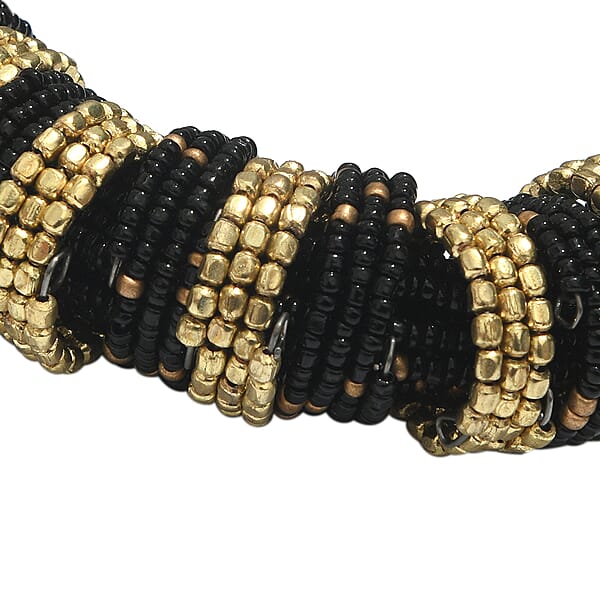 Shop Lc Black Seed Beaded Multi Strand Necklace (22 Inches) In Goldtone