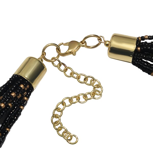 Shop Lc Black Seed Beaded Multi Strand Necklace (22 Inches) In Goldtone