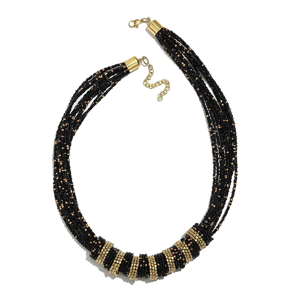 shop lc Black Seed Beaded Multi Strand Necklace (22 Inches) in Goldtone