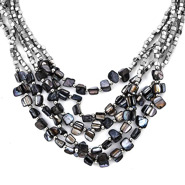 Shop Lc Black Seed Beaded Multi Strand Necklace With Wrap Bracelet Shell Earrings For Women In Stainless Steel Handmade Jewelry Set For Women (22 Inches)