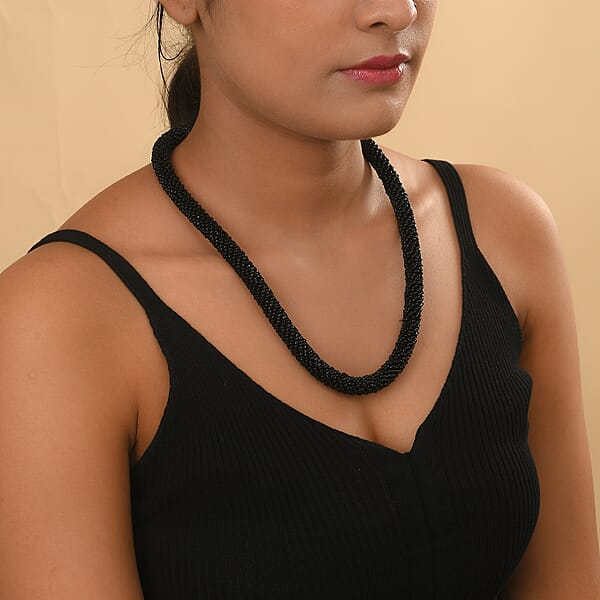 Shop Lc Black Seed Beaded Necklace 20 Inches In Silvertone