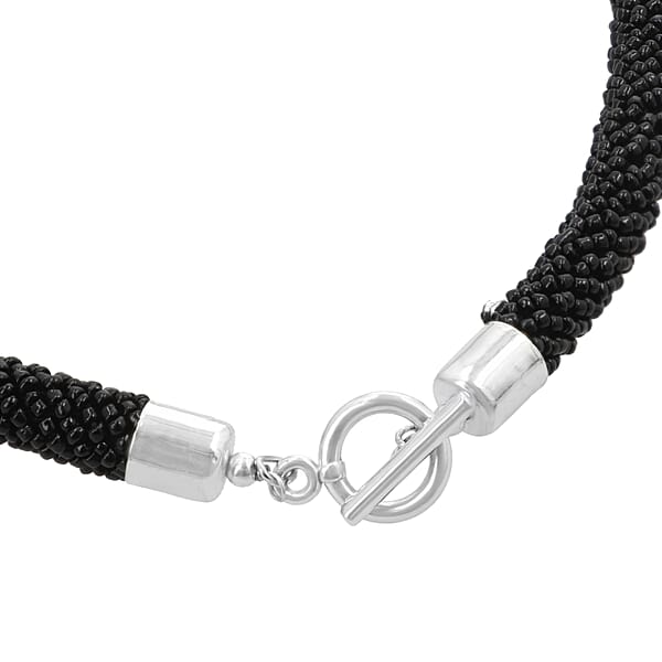 Shop Lc Black Seed Beaded Necklace 20 Inches In Silvertone