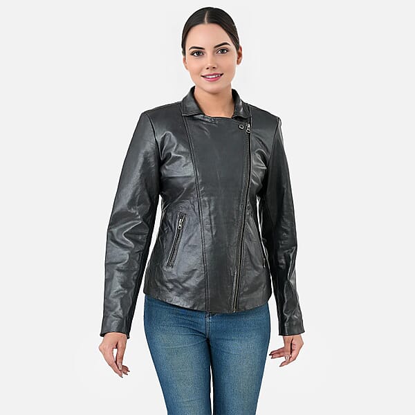 Shop Lc Black Shimmer 100% Genuine Lamb Leather Jacket - L