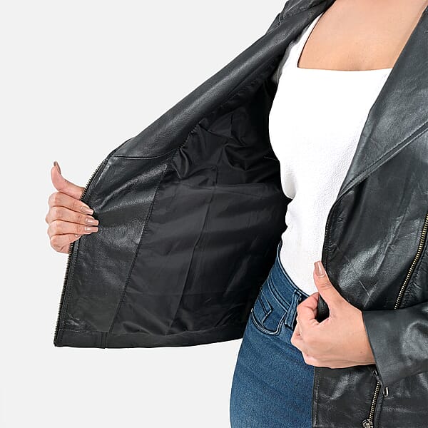 Shop Lc Black Shimmer 100% Genuine Lamb Leather Jacket - L