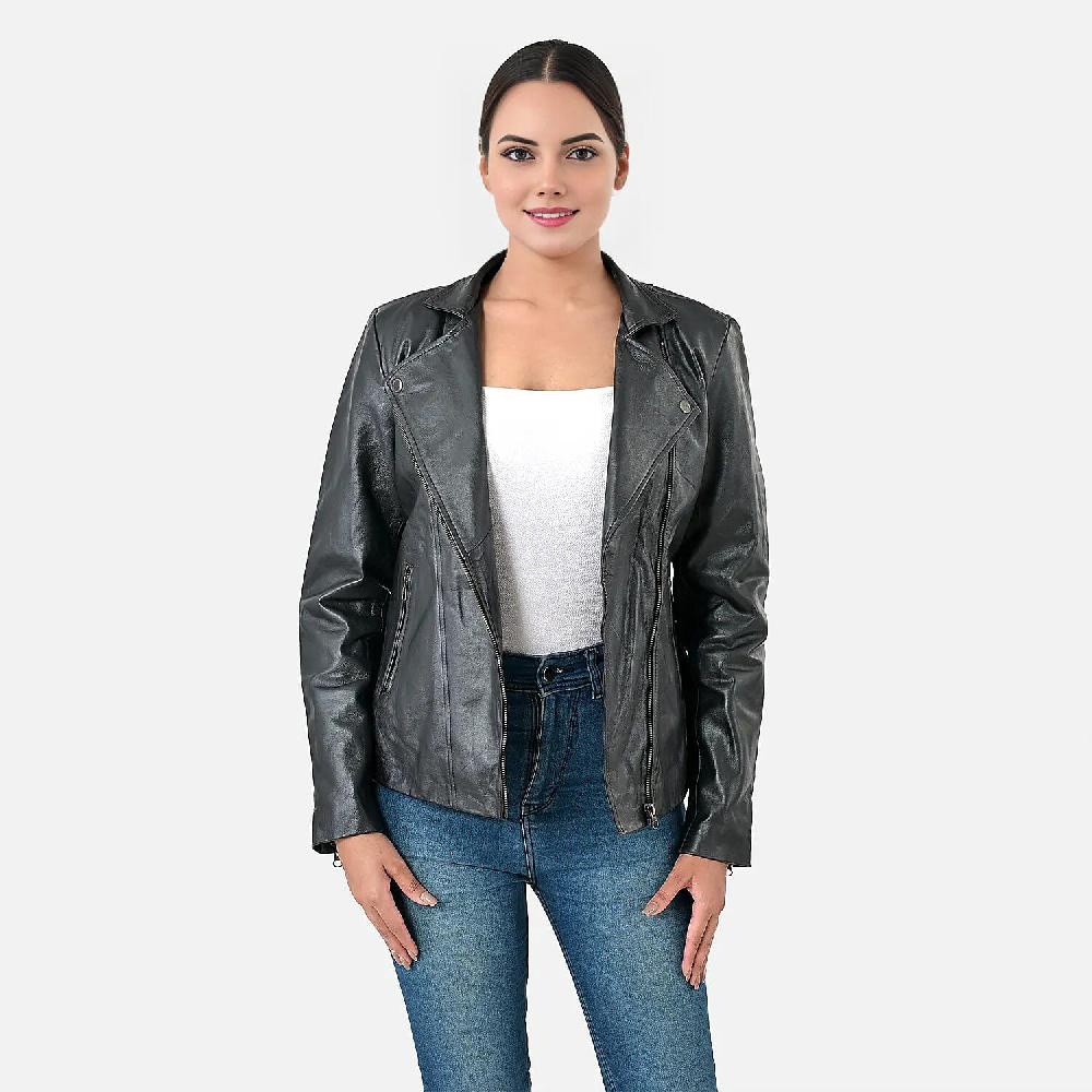 shop lc Black Shimmer 100% Genuine Lamb Leather Jacket - L
