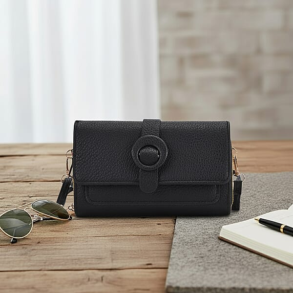 Shop Lc Black Solid Faux Leather Crossbody Wallet With Shoulder Strap