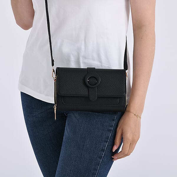 Shop Lc Black Solid Faux Leather Crossbody Wallet With Shoulder Strap
