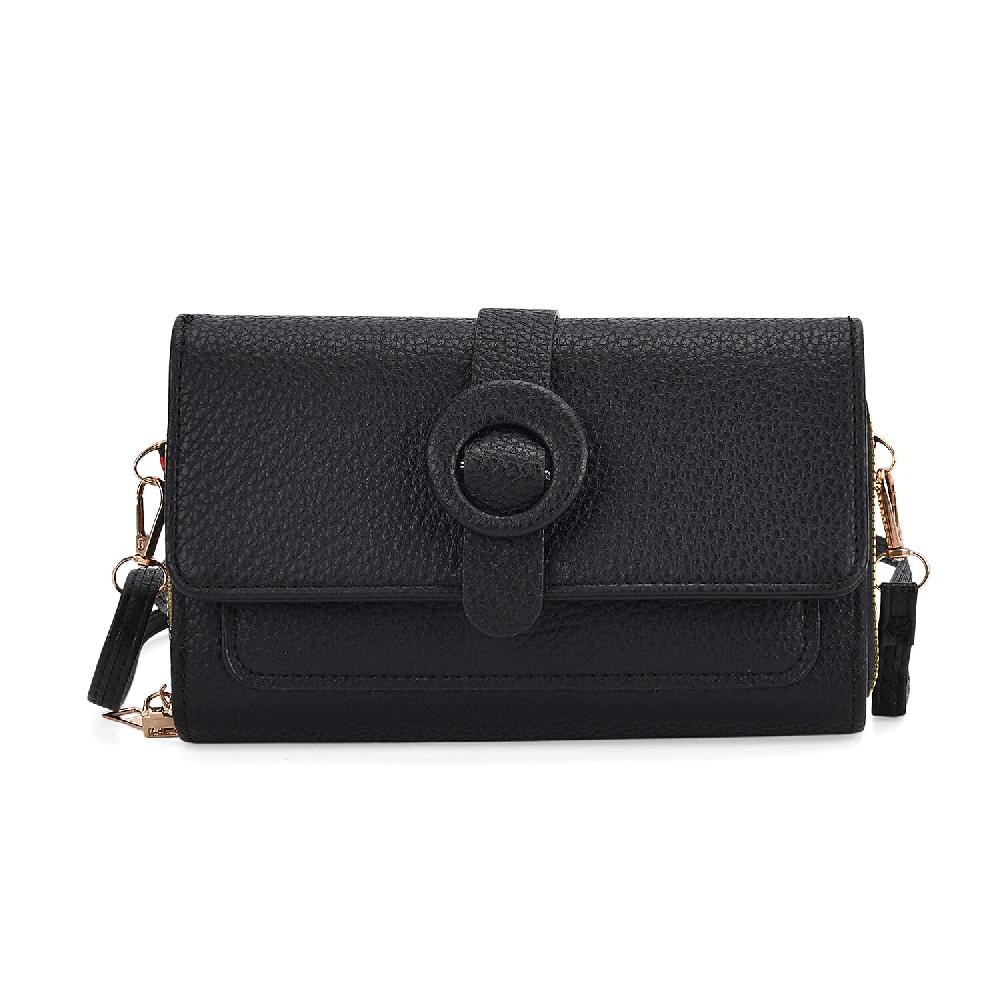 shop lc Black Solid Faux Leather Crossbody Wallet with Shoulder Strap