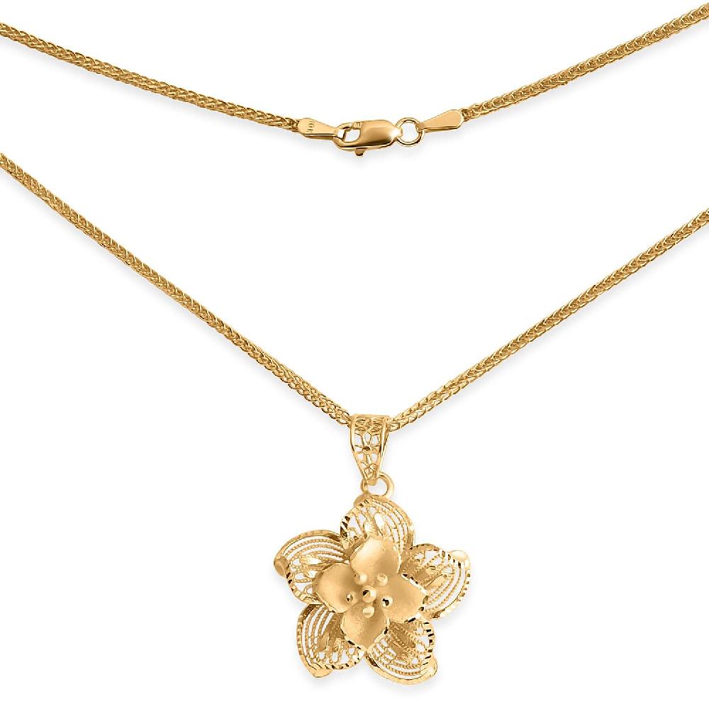 shop lc Blooming Flower Pendant Necklace in 10K Yellow Gold 3.10 Grams 20 Inches