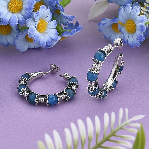 Shop Lc Blue Apatite Hoop Earrings In Silvertone 25.00 Ctw