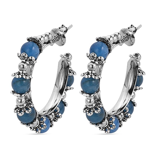 Shop Lc Blue Apatite Hoop Earrings In Silvertone 25.00 Ctw