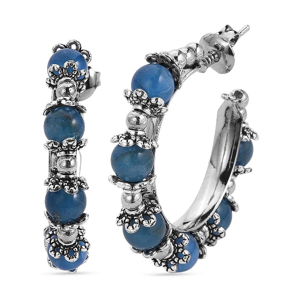 shop lc Blue Apatite Hoop Earrings in Silvertone 25.00 ctw