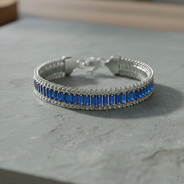Shop Lc Blue Austrian Crystal Bracelet In Stainless Steel (7.5-9.0In)