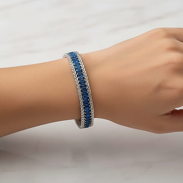 Shop Lc Blue Austrian Crystal Bracelet In Stainless Steel (7.5-9.0In)