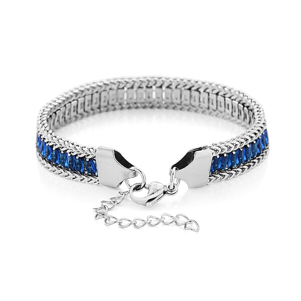 Shop Lc Blue Austrian Crystal Bracelet In Stainless Steel (7.5-9.0In)