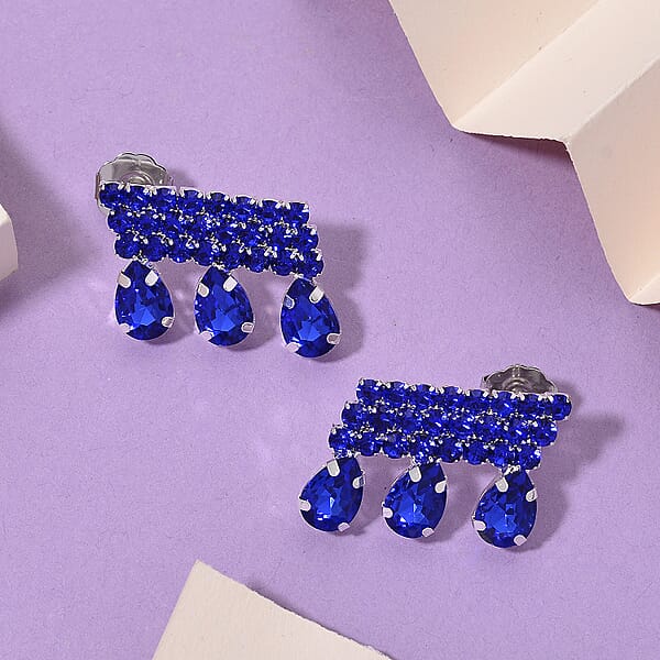 Shop Lc Blue Austrian Crystal Dripping Earrings In Silvertone
