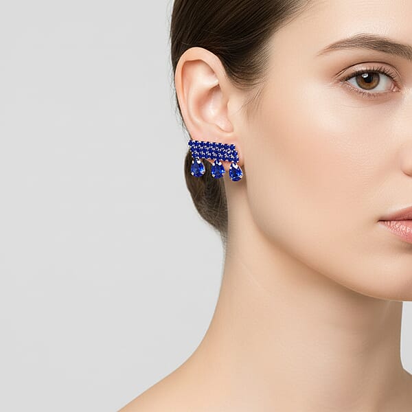 Shop Lc Blue Austrian Crystal Dripping Earrings In Silvertone