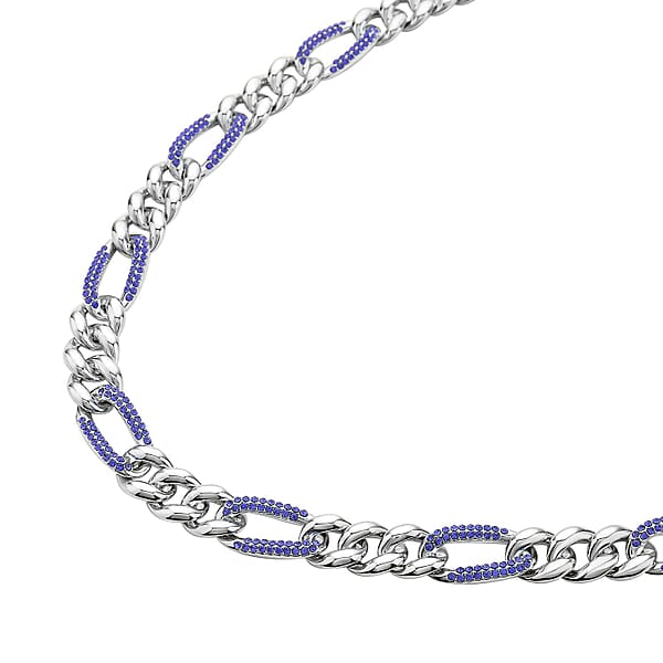 Shop Lc Blue Austrian Crystal Figaro Link Necklace 18.5-22.50 Inches In Silvertone