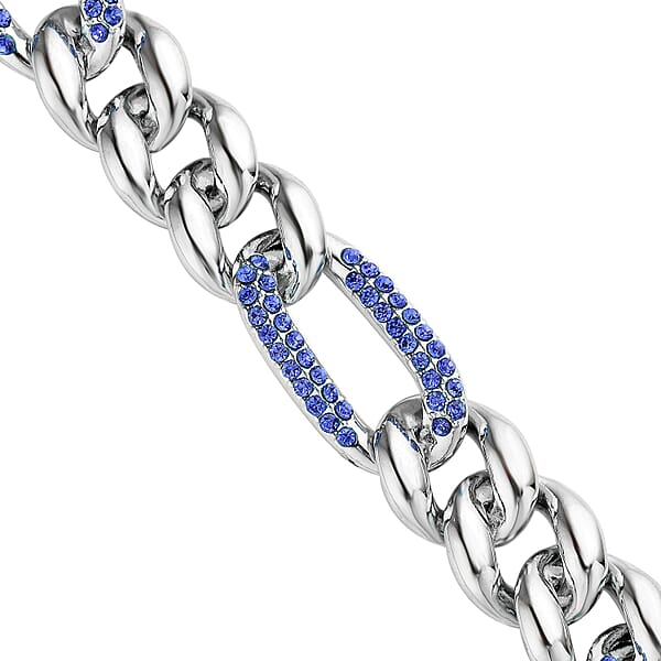 Shop Lc Blue Austrian Crystal Figaro Link Necklace 18.5-22.50 Inches In Silvertone