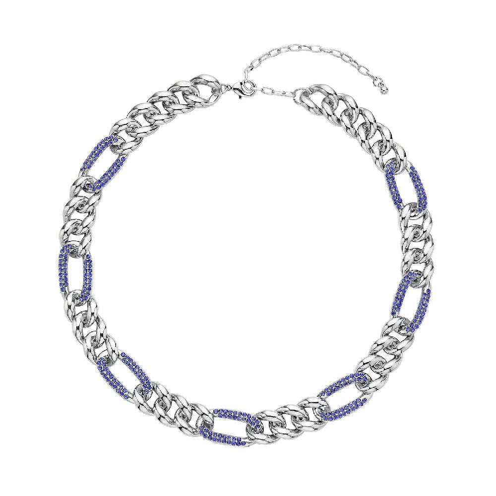 shop lc Blue Austrian Crystal Figaro Link Necklace 18.5-22.50 Inches in Silvertone