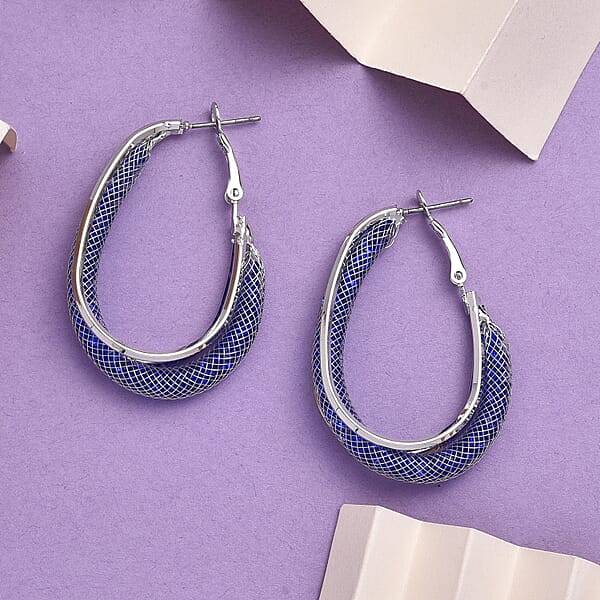 Shop Lc Blue Austrian Crystal Mesh Hoop Earrings In Silvertone