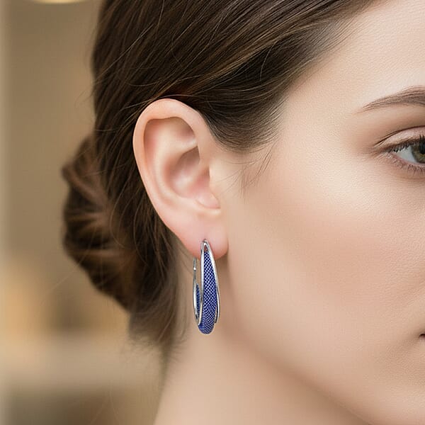 Shop Lc Blue Austrian Crystal Mesh Hoop Earrings In Silvertone
