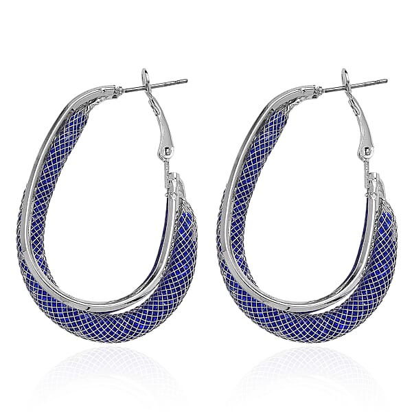 Shop Lc Blue Austrian Crystal Mesh Hoop Earrings In Silvertone