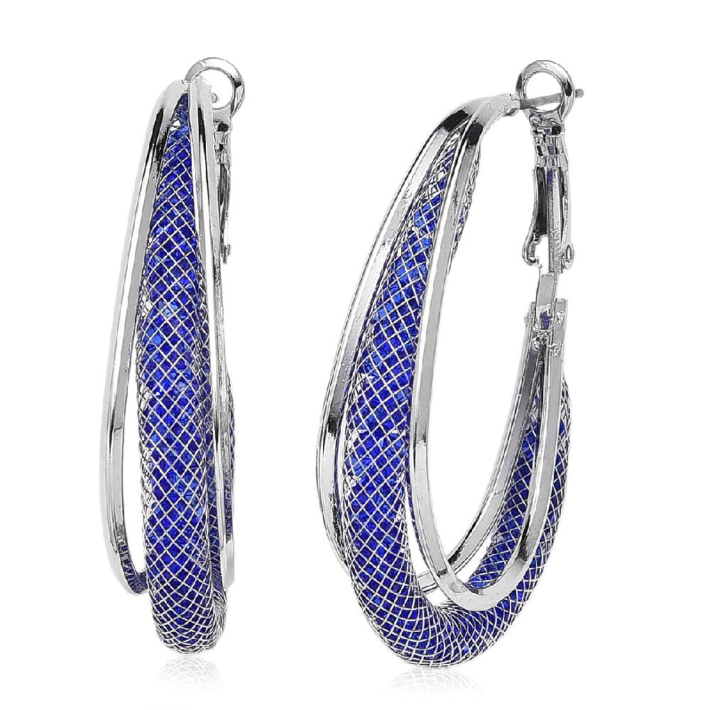 shop lc Blue Austrian Crystal Mesh Hoop Earrings in Silvertone