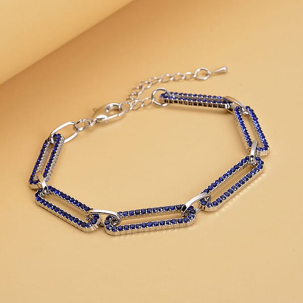 Shop Lc Blue Austrian Crystal Paper Clip Chain Bracelet In Silvertone (7.50-9.50 Inches)