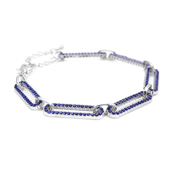 Shop Lc Blue Austrian Crystal Paper Clip Chain Bracelet In Silvertone (7.50-9.50 Inches)