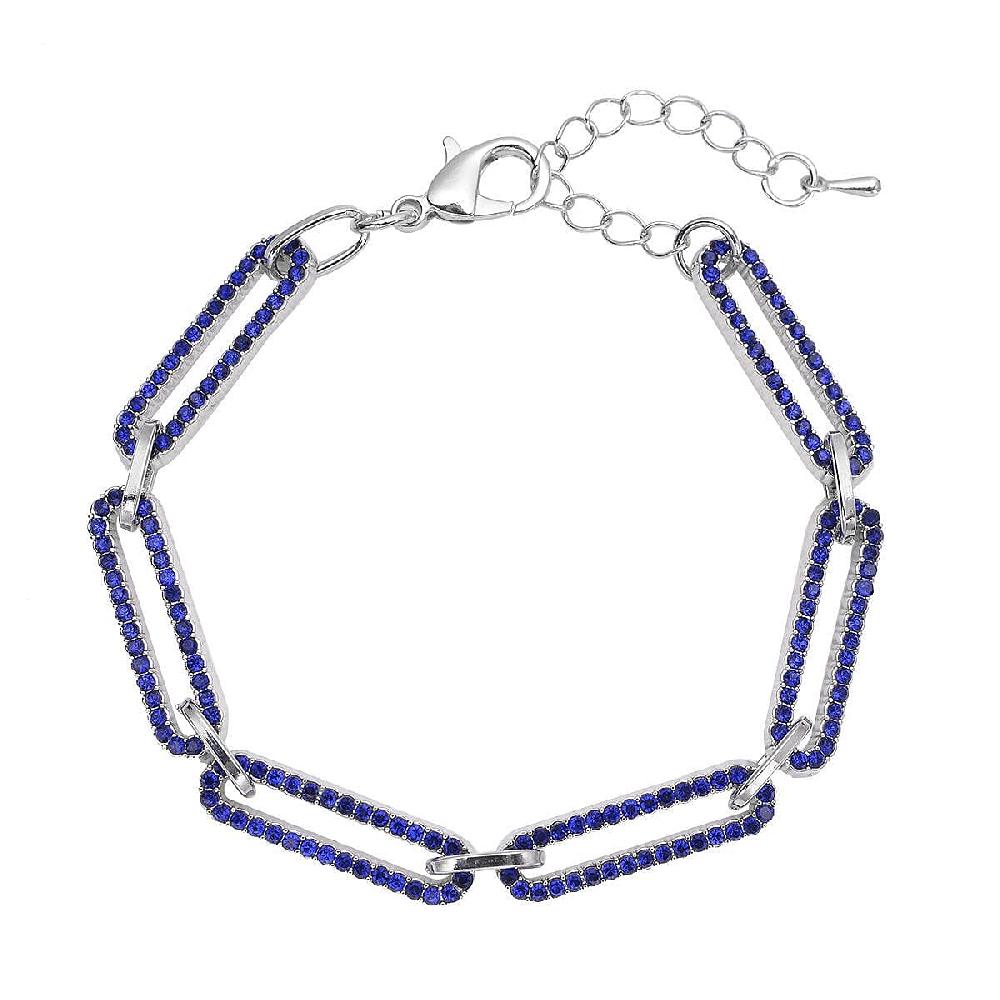 shop lc Blue Austrian Crystal Paper Clip Chain Bracelet in Silvertone (7.50-9.50 Inches)