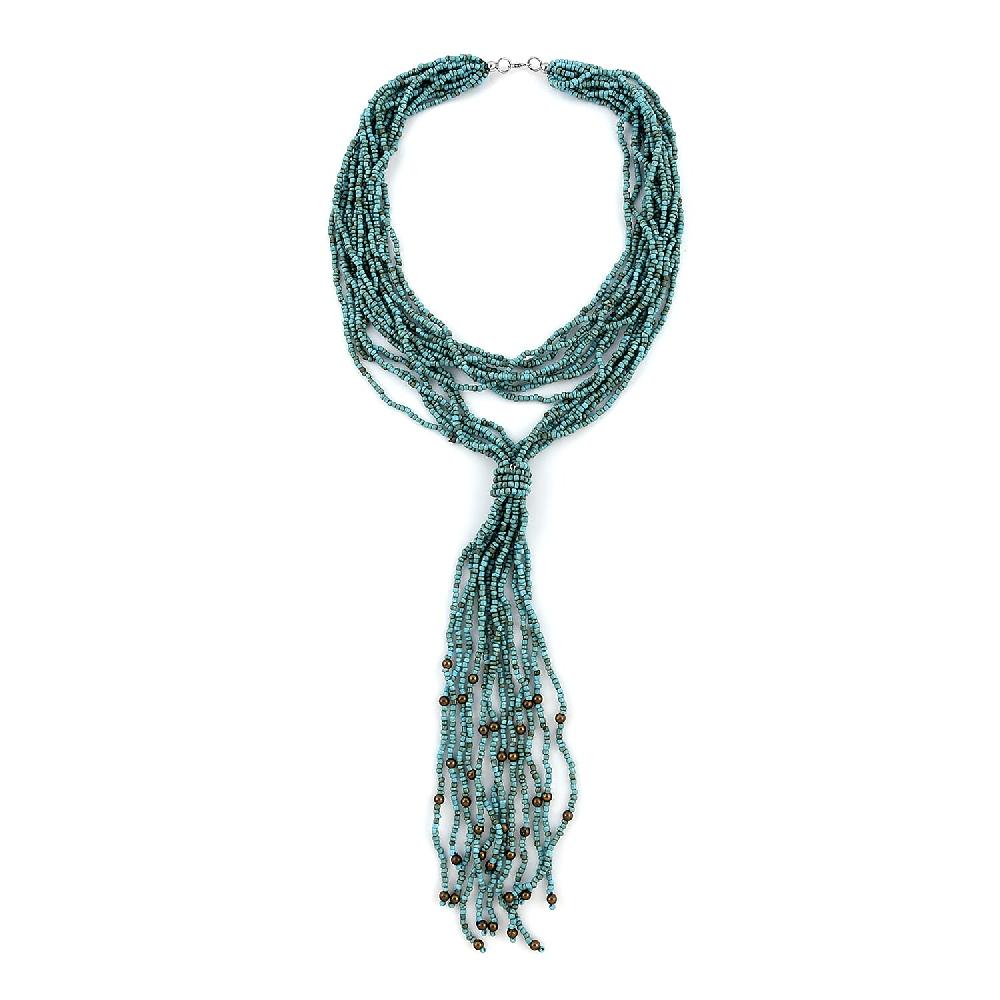 shop lc Blue Ceramic Multi Strand Beaded Double Wrist Necklace 22 Inches