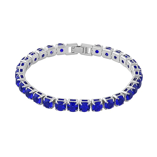 Shop Lc Blue Color Austrian Crystal Tennis Bracelet (7.50In) And Bracelet Helper In Silvertone