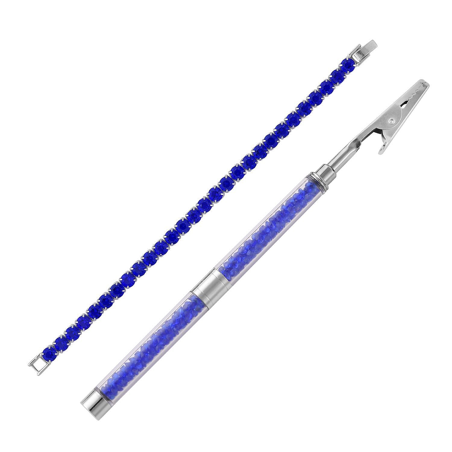 shop lc Blue Color Austrian Crystal Tennis Bracelet (7.50In) and Bracelet Helper in Silvertone