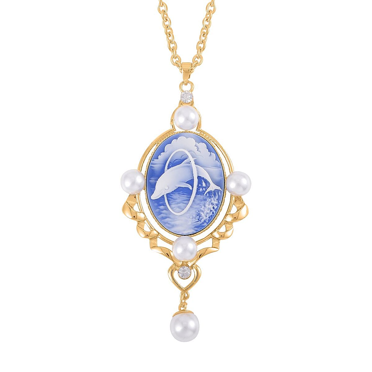 shop lc Blue Color Cameo and Multi Gemstone 6.00 ctw Necklace in Goldtone 20.5-22.5 Inches