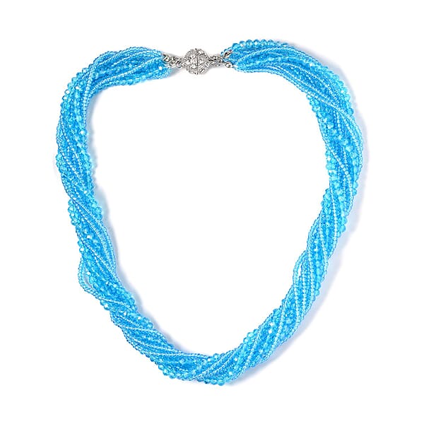 Shop Lc Blue Color Glass And Austrian Crystal 2pcs Multi Wear Necklace And Earrings In Silvertone 16 & 18 Inches