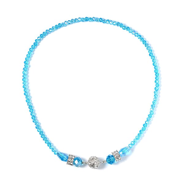 Shop Lc Blue Color Glass And Austrian Crystal 2pcs Multi Wear Necklace And Earrings In Silvertone 16 & 18 Inches