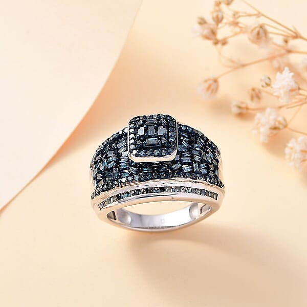 Shop Lc Blue Diamond 1.50 Ctw Art Deco Ring In Platinum Over Sterling Silver