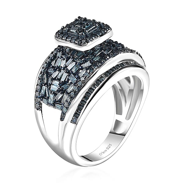 Shop Lc Blue Diamond 1.50 Ctw Art Deco Ring In Platinum Over Sterling Silver