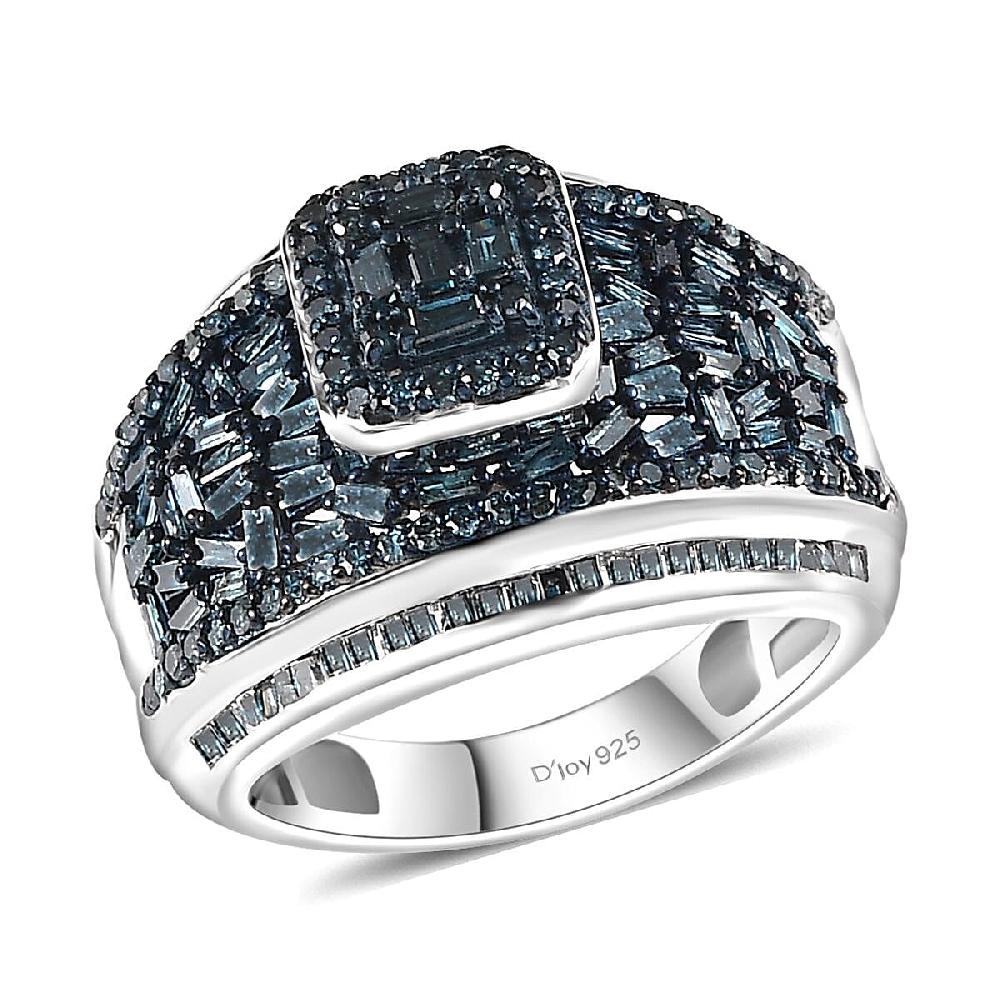 shop lc Blue Diamond 1.50 ctw Art Deco Ring in Platinum Over Sterling Silver