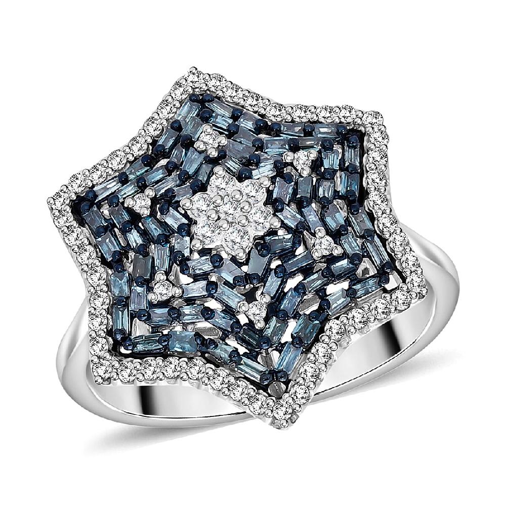 shop lc Blue Diamond Diamond Star Ring in Platinum Over Sterling Silver 1.00 ctw