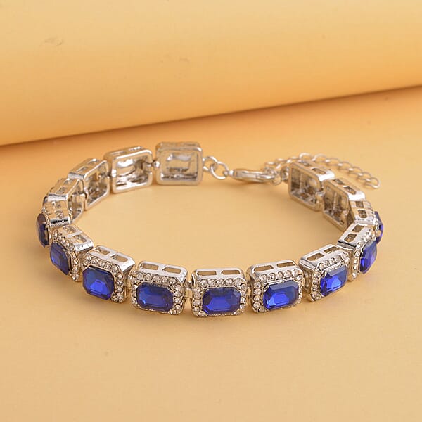 Shop Lc Blue Glass And Austrian Crystal Tennis Bracelet In Silvertone (7-9In)