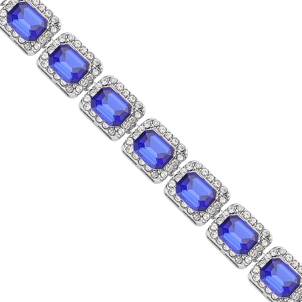 Shop Lc Blue Glass And Austrian Crystal Tennis Bracelet In Silvertone (7-9In)