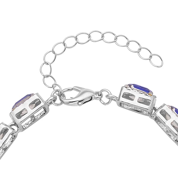 Shop Lc Blue Glass And Austrian Crystal Tennis Bracelet In Silvertone (7-9In)