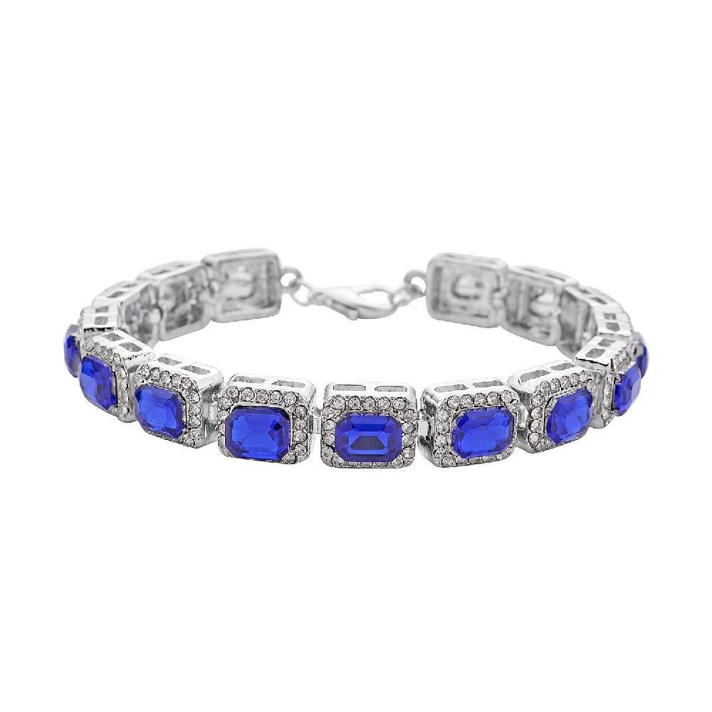 shop lc Blue Glass and Austrian Crystal Tennis Bracelet in Silvertone (7-9In)