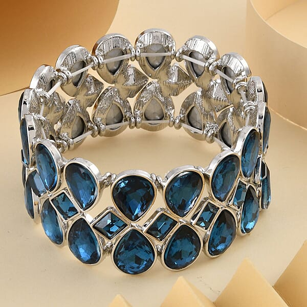 Shop Lc Blue Glass Bracelet In Silvertone (6.50-7.0In)