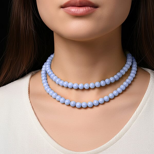 Shop Lc Blue Glow In Dark Beaded Necklace In Stainless Steel 340.00 Ctw (34 Inches)