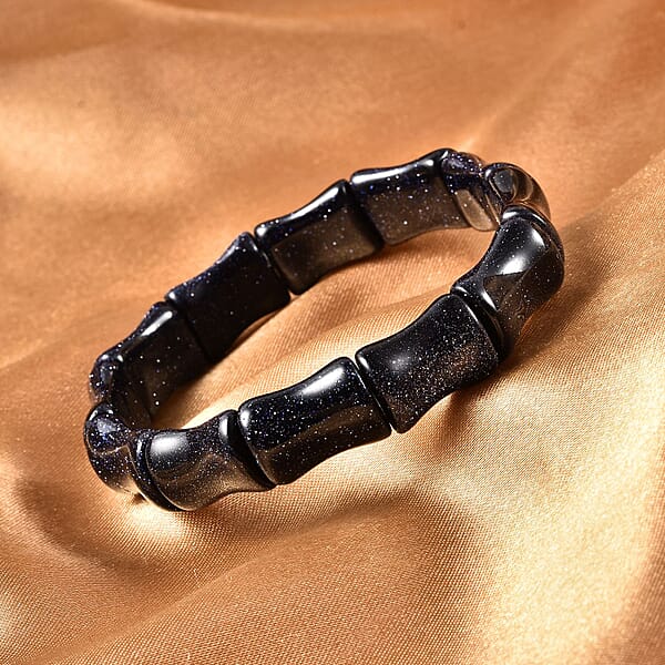 Shop Lc Blue Goldstone 107.00 Ctw Fancy Bamboo Stretch Bracelet