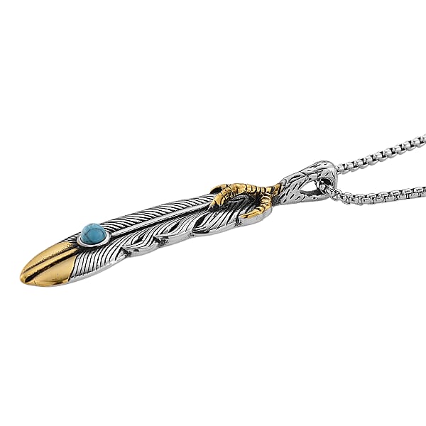 Shop Lc Blue Howlite 0.30 Ctw Feather Necklace In ION Plated YG And Stainless Steel 23.5 Inches